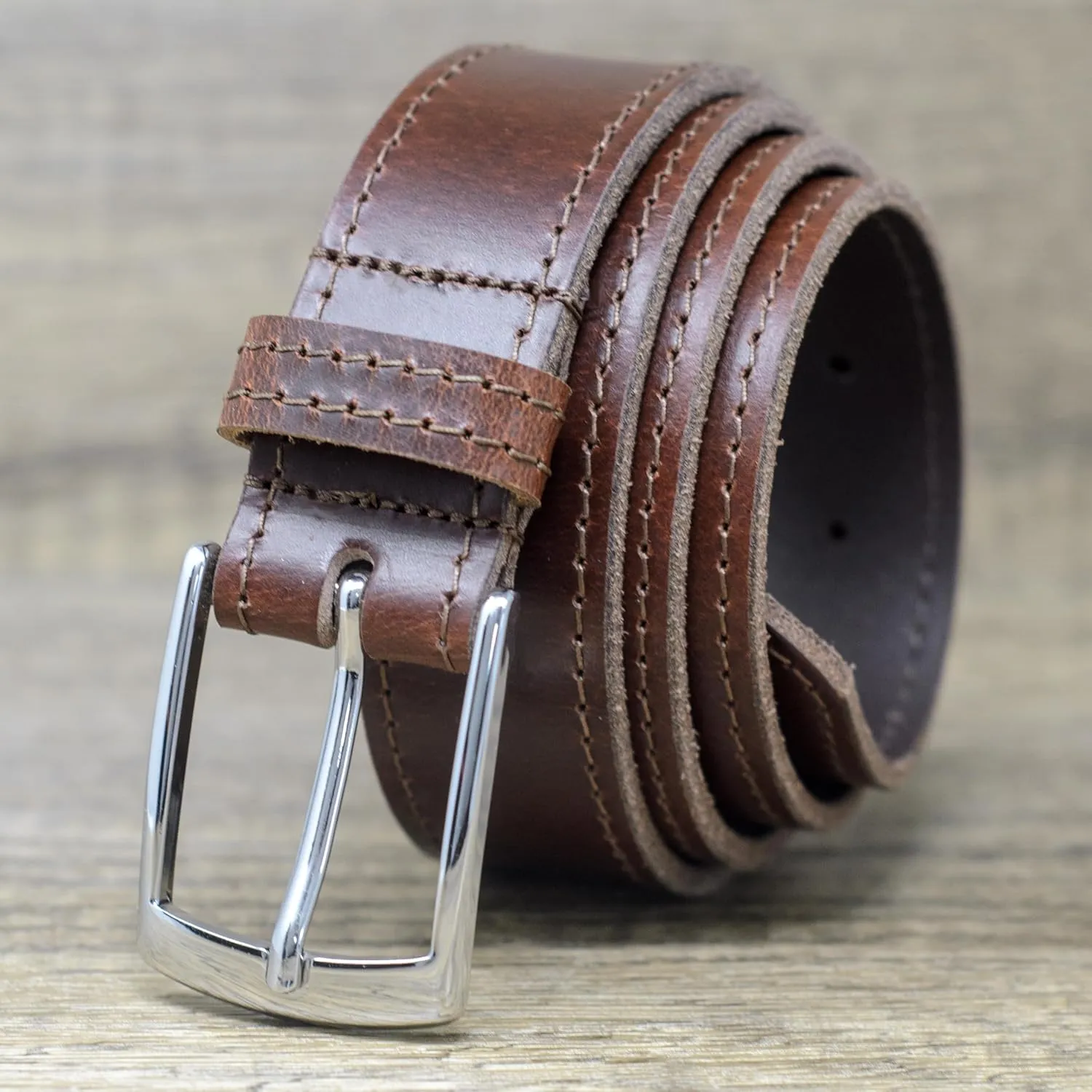 Ashford Ridge Made in England 34mm Full Leather Edge Stitched Belt with Classic Buckle