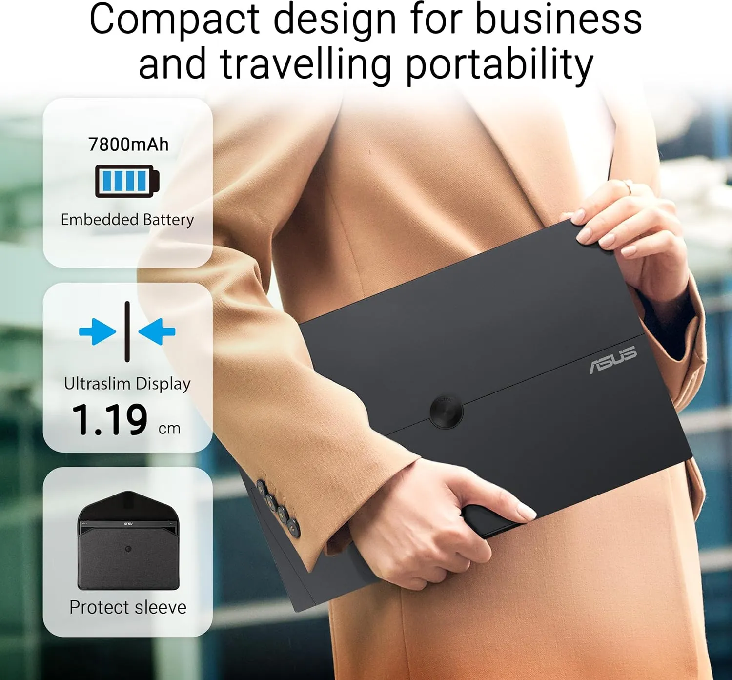 ASUS ZenScreen Touch 16” USB-C Portable Monitor (MB16AMTR) - Full HD, IPS, Built-in Battery, Kickstand, Tripod Socket, Eye Care, Compatible with Laptops, Smartphones and Game Consoles, 3 yr Warranty