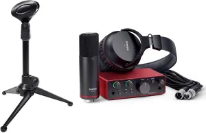 Audiosavings Bundle:(1) Rockville RDTS Studio Desktop Tripod Microphone Stand Mic Clip Bundle with (1) Focusrite Scarlett Solo Studio 4th Gen Recording Interface Mic Pop Filter Cable (Items 2)