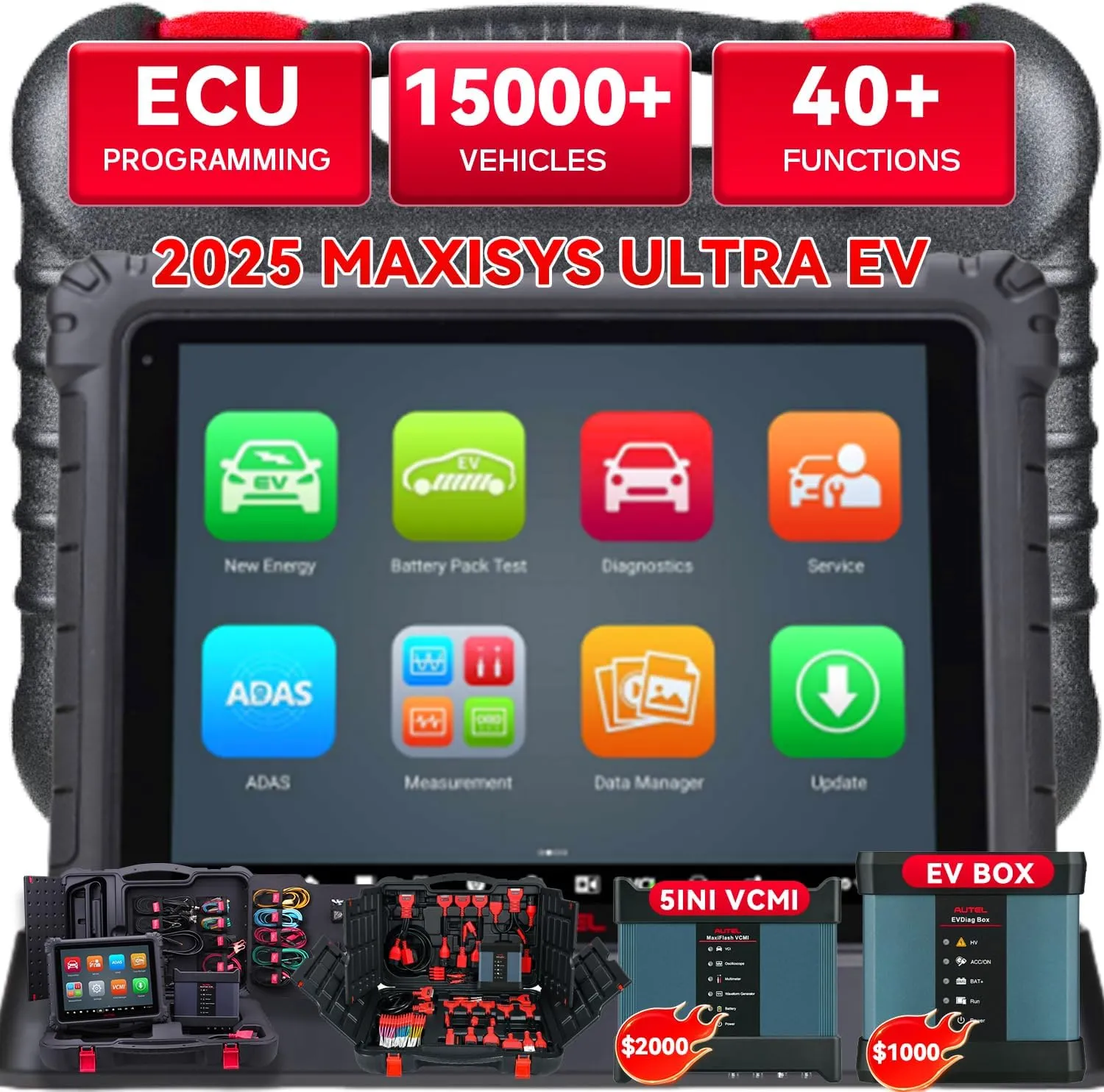 Autel Scanner MaxiSys Ultra EV 2025 Top Autel OBD2 Scanner EV Intelligent Scan Tool with EVDiag Box, High-Voltage & Battery Pack Analysis 5-in-1 VCMI, Topology, ECU Coding Advanced MS919 MS909