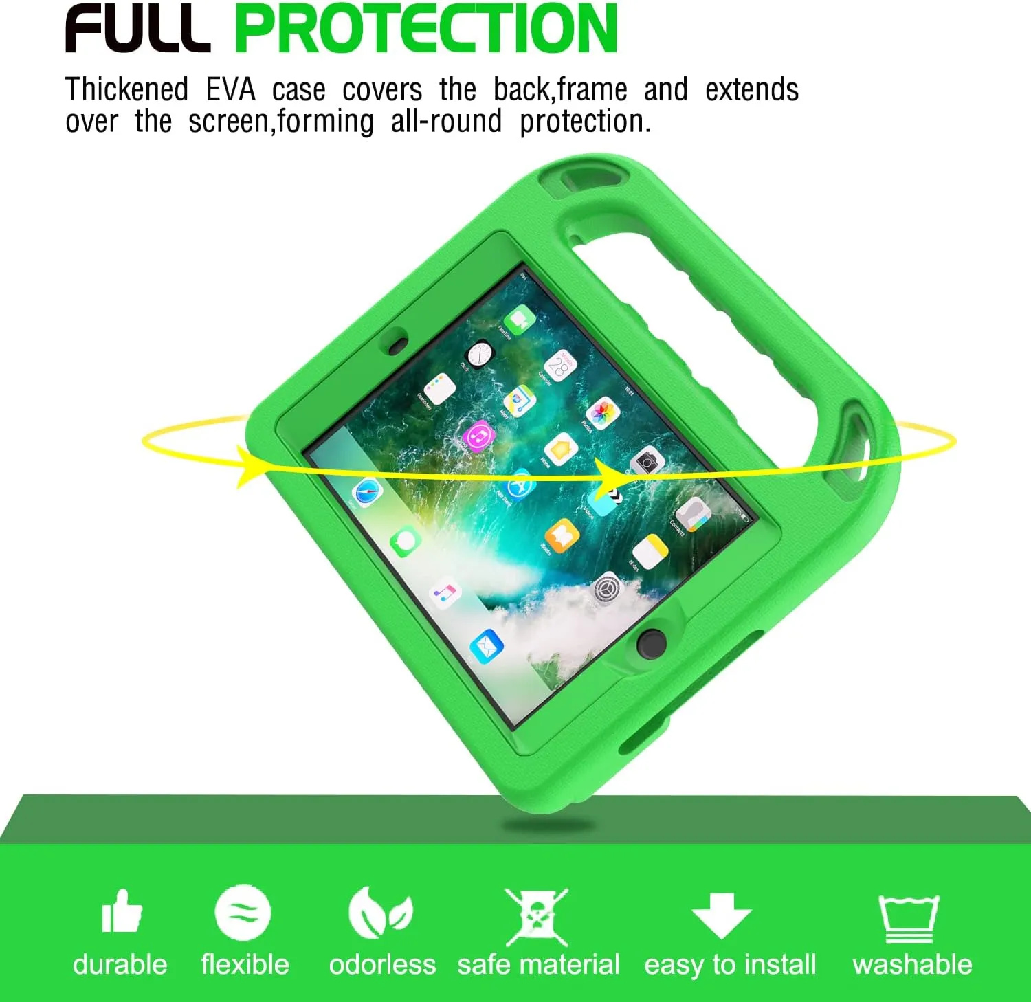 AVAWO Kids Case for iPad mini 1 2 3 - Built-in Screen Protector Light Weight Shock Proof Handle Stand Kids Cover for iPad mini 1st Gen, iPad mini 2nd Gen, iPad mini 3rd Generation - Green