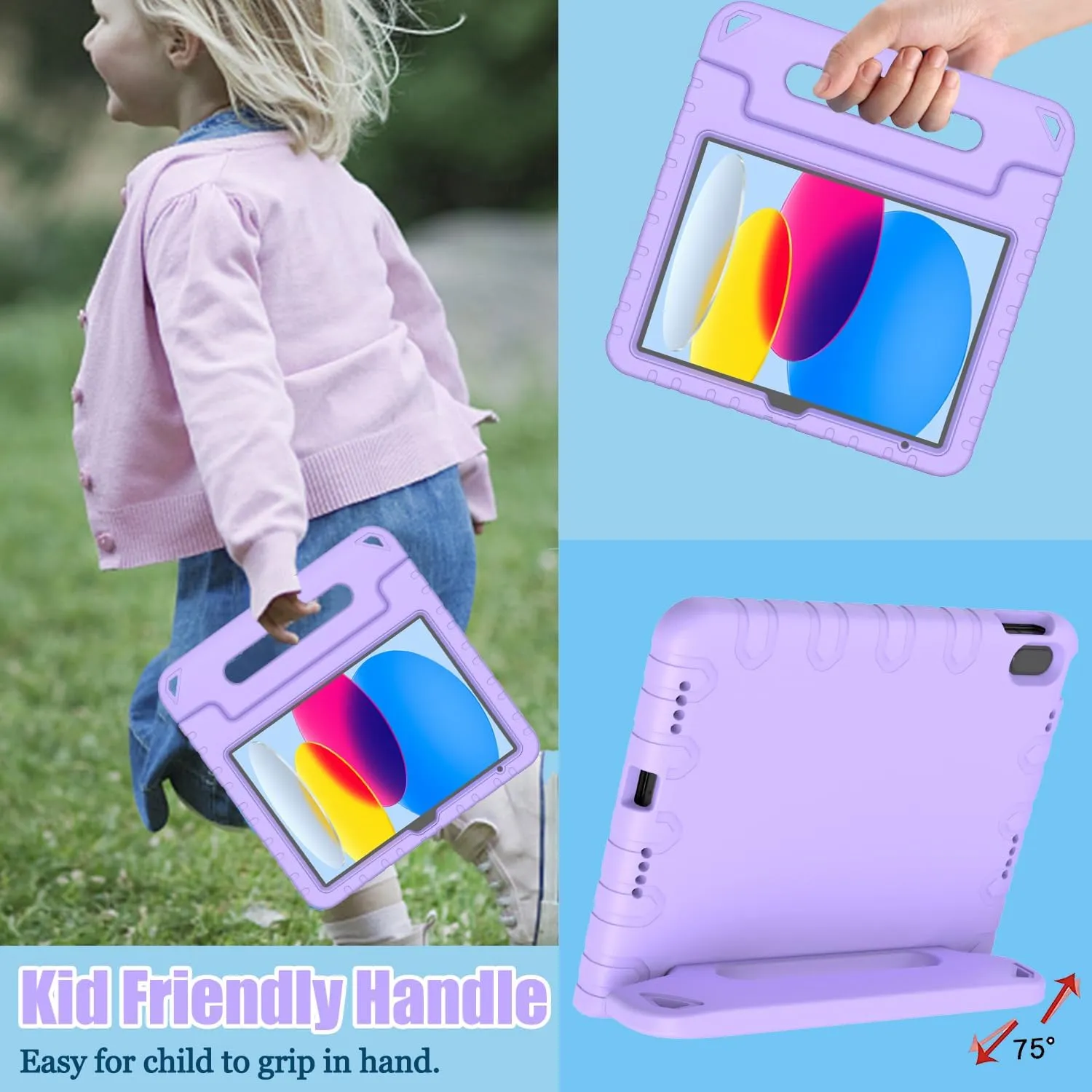 AVAWO Kids Case for New iPad (A16) 11th Generation 11 Inch 2025, iPad 10th Generation 10.9" 2022 with Built-in Screen Protector Shockproof Lightweight Handle Cover for i Pad 10/11 Gen, Light Purple
