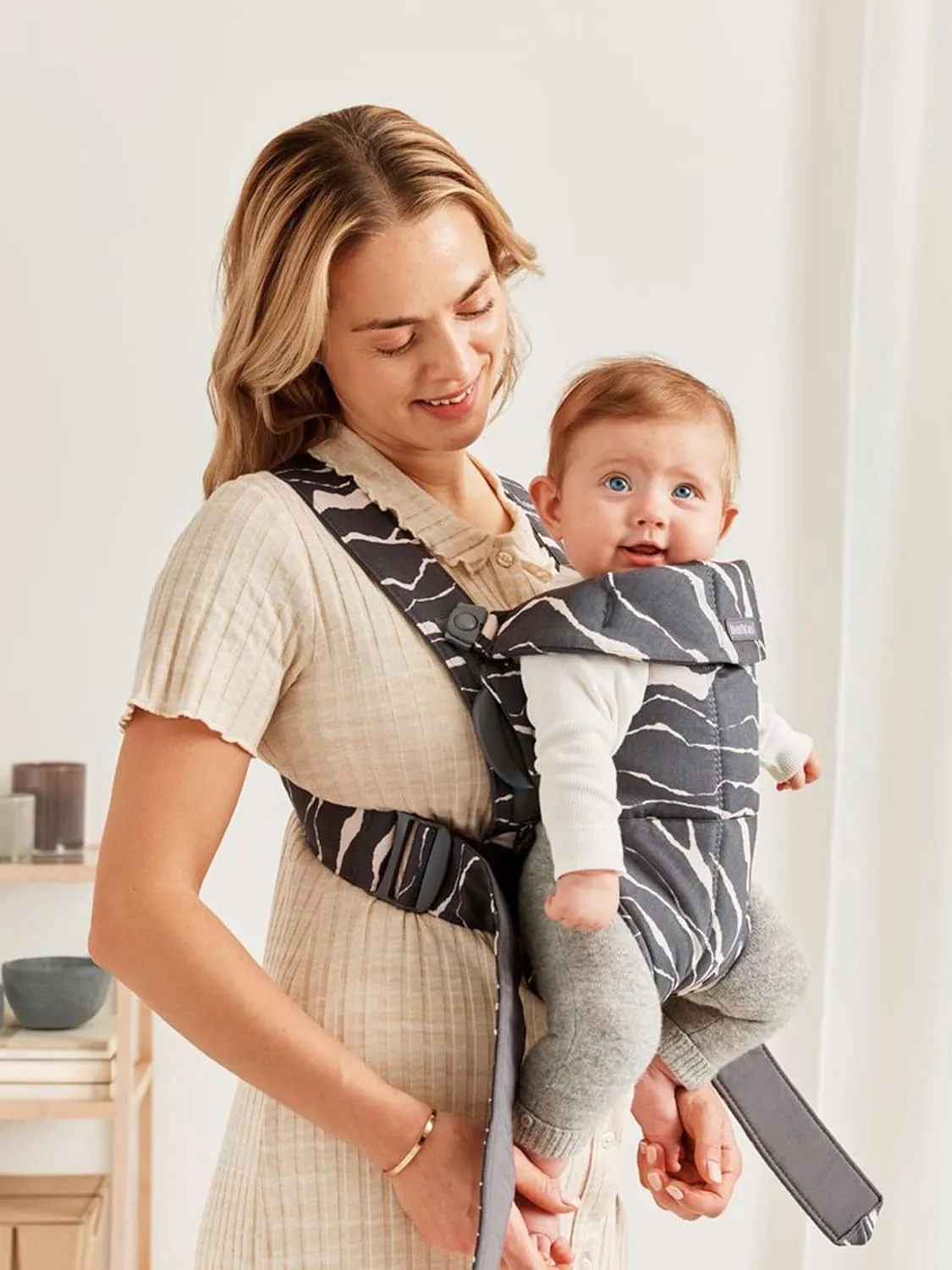BabyBjörn Baby Carrier Mini, Anthracite/Landscape Print, Cotton | Newborn Carrier (7-25 lbs), Ergonomic, Easy-to-Use