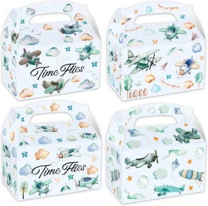 BACH AND BOUJEE 12 PCS Airplane Party Treat Boxes Birthday Decorations Plane Themed Party Favor Gift Box Bags Goodie Candy for Time Flies 1st Birthday Baby Shower Decorations