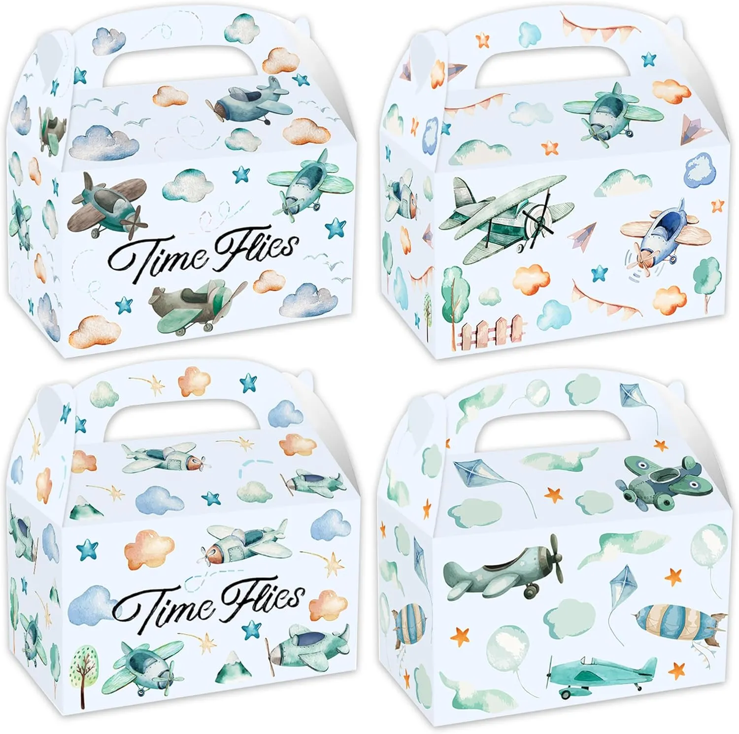 BACH AND BOUJEE 12 PCS Airplane Party Treat Boxes Birthday Decorations Plane Themed Party Favor Gift Box Bags Goodie Candy for Time Flies 1st Birthday Baby Shower Decorations