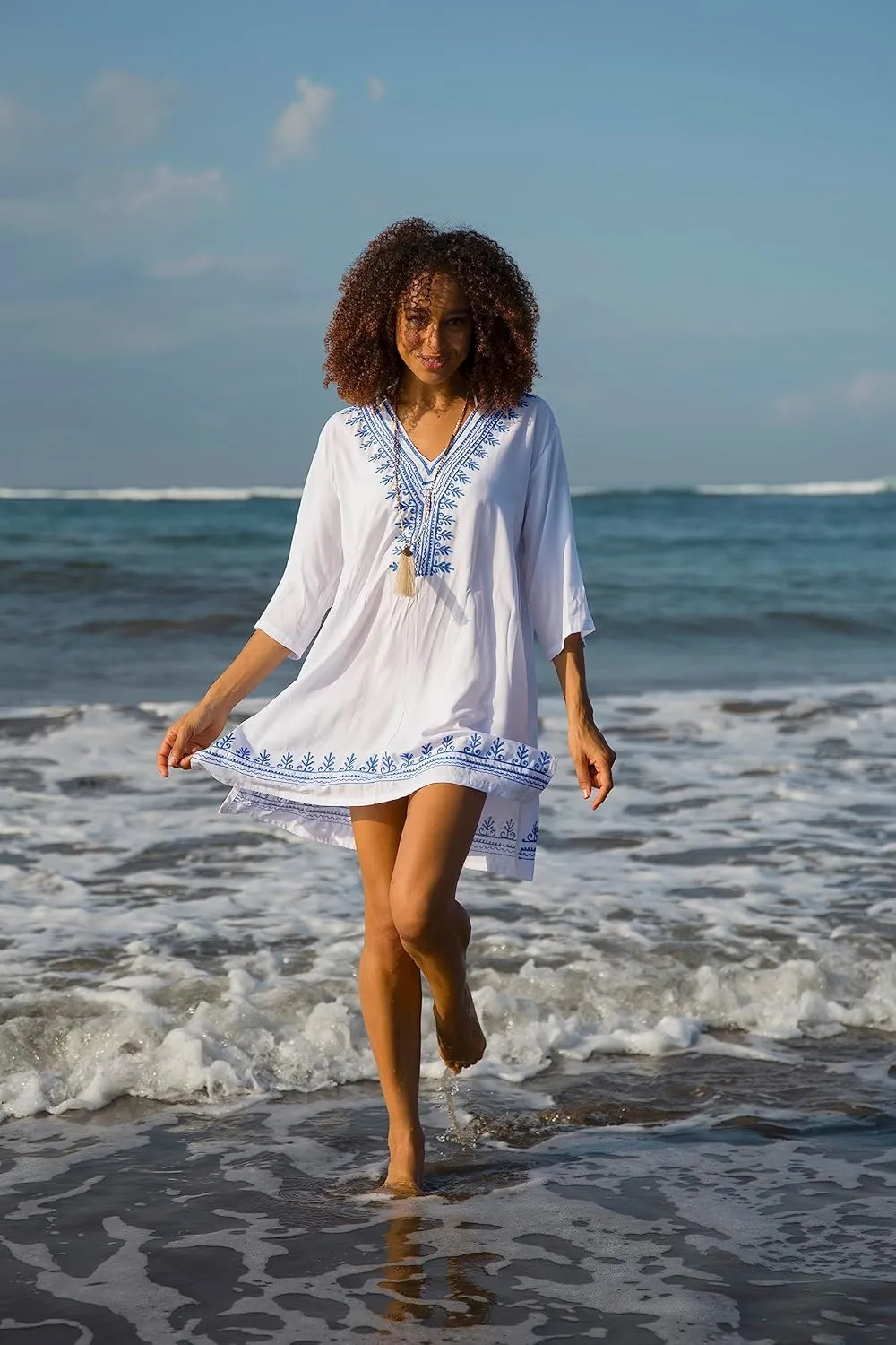 Back From Bali Womens Boho Embroidered Swimsuit Cover Up Loose Fit Casual Tunic Top Dress Resort Wear