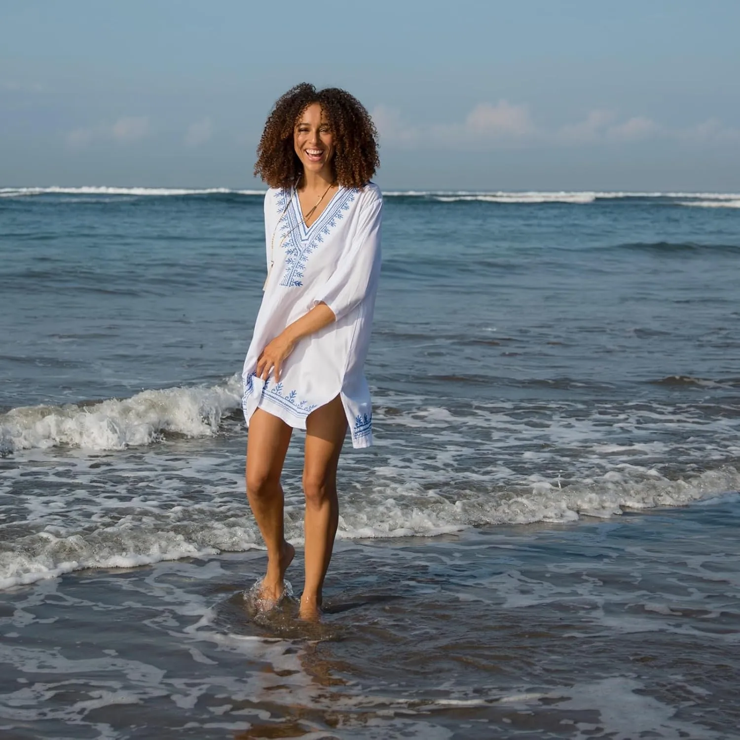 Back From Bali Womens Boho Embroidered Swimsuit Cover Up Loose Fit Casual Tunic Top Dress Resort Wear