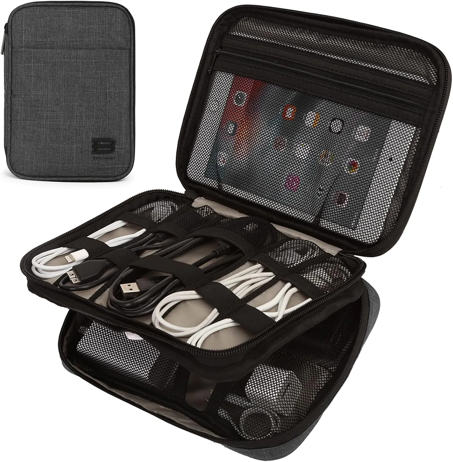 BAGSMART Electronic Organizer,Travel Cable Organizer,Double Layer Electronics Accessories Bag for Tablet 7.9",USB Drive,Cords,Black