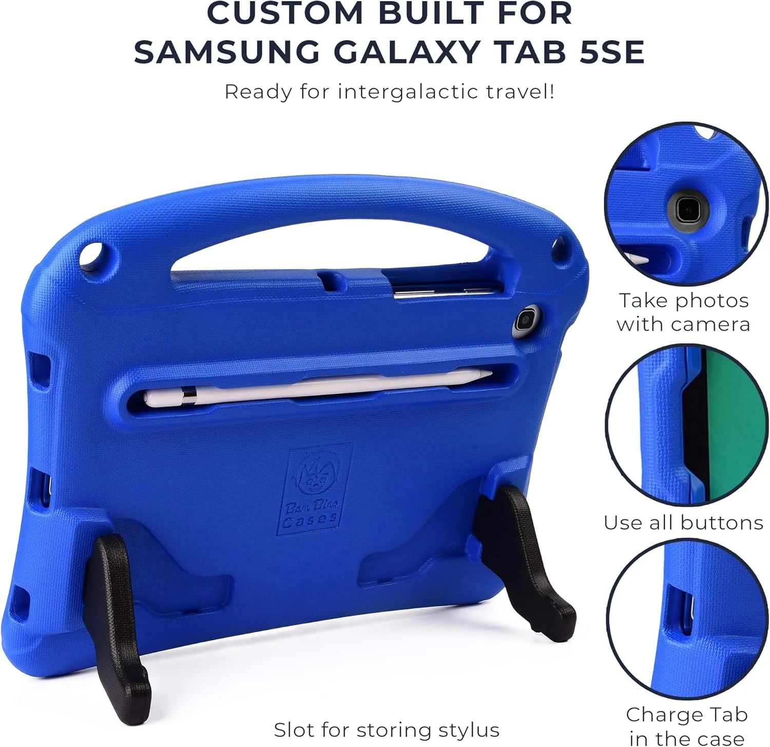 Bam Bino Space Suit Rugged Kids Case for Samsung Galaxy Tab S5e 10.5, Designed in Australia for Children, Built-in Screen Protector, Handle, Stand, Pencil Holder, Shoulder Strap (Galactic Blue)