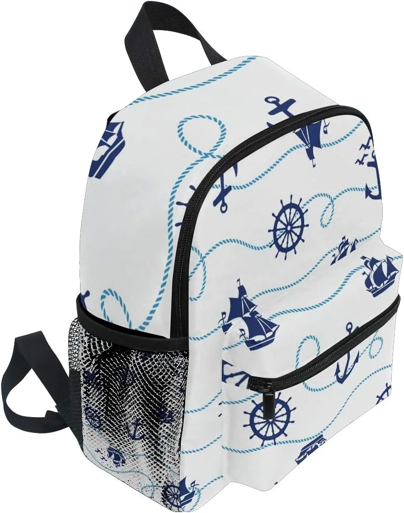 Bardic Toddler Kids Backpack Nautical Anchor Ship Pattern 12 Inch Preschool Backpack Mini Casual Daypack for Boy Girl