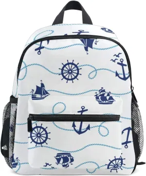 Bardic Toddler Kids Backpack Nautical Anchor Ship Pattern 12 Inch Preschool Backpack Mini Casual Daypack for Boy Girl