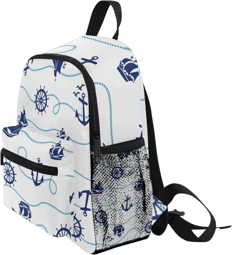 Bardic Toddler Kids Backpack Nautical Anchor Ship Pattern 12 Inch Preschool Backpack Mini Casual Daypack for Boy Girl
