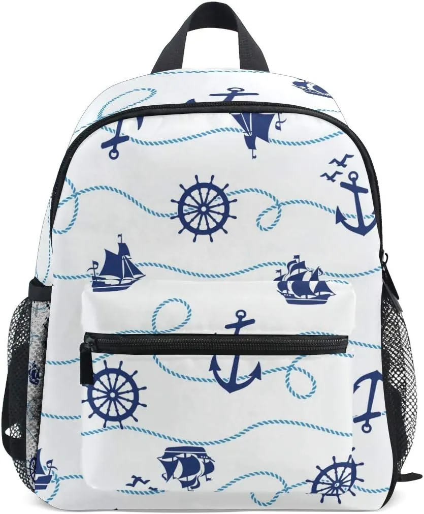 Bardic Toddler Kids Backpack Nautical Anchor Ship Pattern 12 Inch Preschool Backpack Mini Casual Daypack for Boy Girl