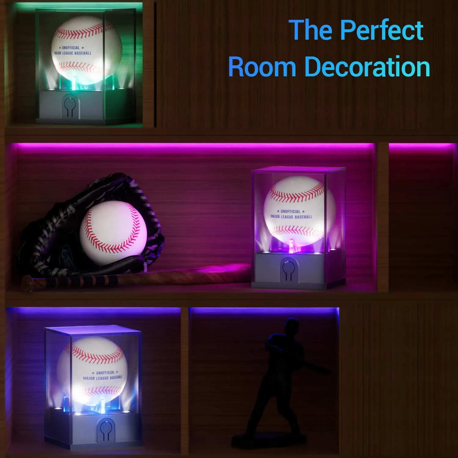 Baseball Display Case with Led Light, Acrylic Baseball Case for Display, Light up Baseball Holder Display Case, UV Protected Baseball Clear Display Case for Memorabilia Baseball Golf(2PCS)