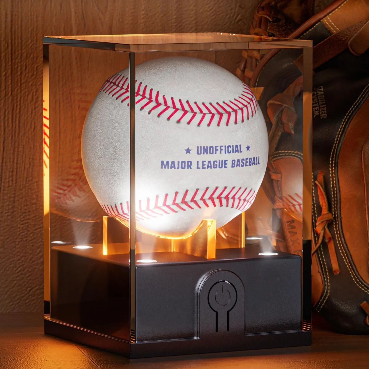 Baseball Display Case with Led Light, Acrylic Baseball Case for Display, Light up Baseball Holder Display Case, UV Protected Baseball Clear Display Case for Memorabilia Baseball Golf(2PCS)
