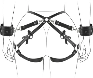 BDSM Body Harness, Bondage Restraints Kit with Wrists Cuffs Thigh Waist Sex Straps, SM Cortex Set for Women Couple