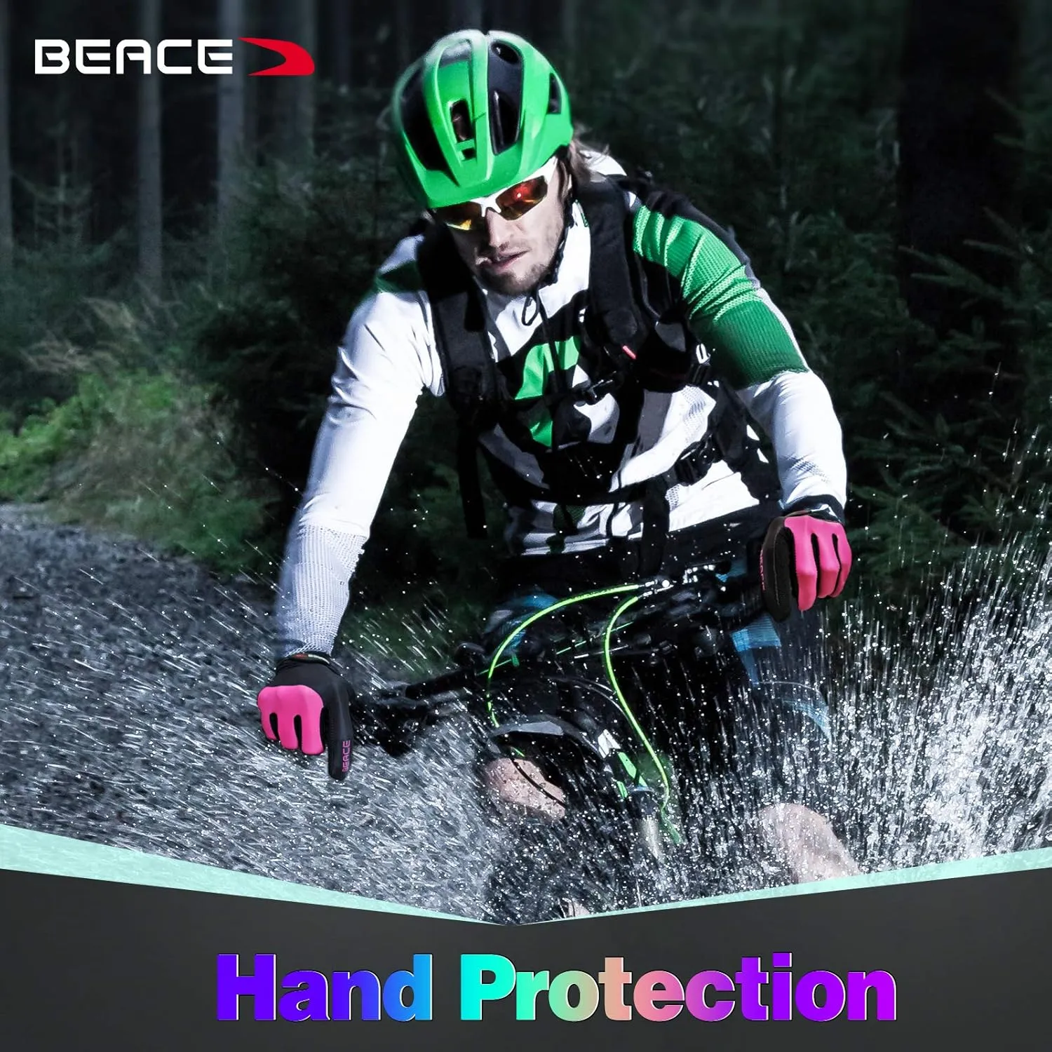 BEACE Cycling Gloves Bike Gloves Biking Gloves for Women(Colorful Night Glow) with Touch Screen-Workout Gloves Full Finger Road Gloves Mountain Bike Gloves Anti-Slip Silicone Palm