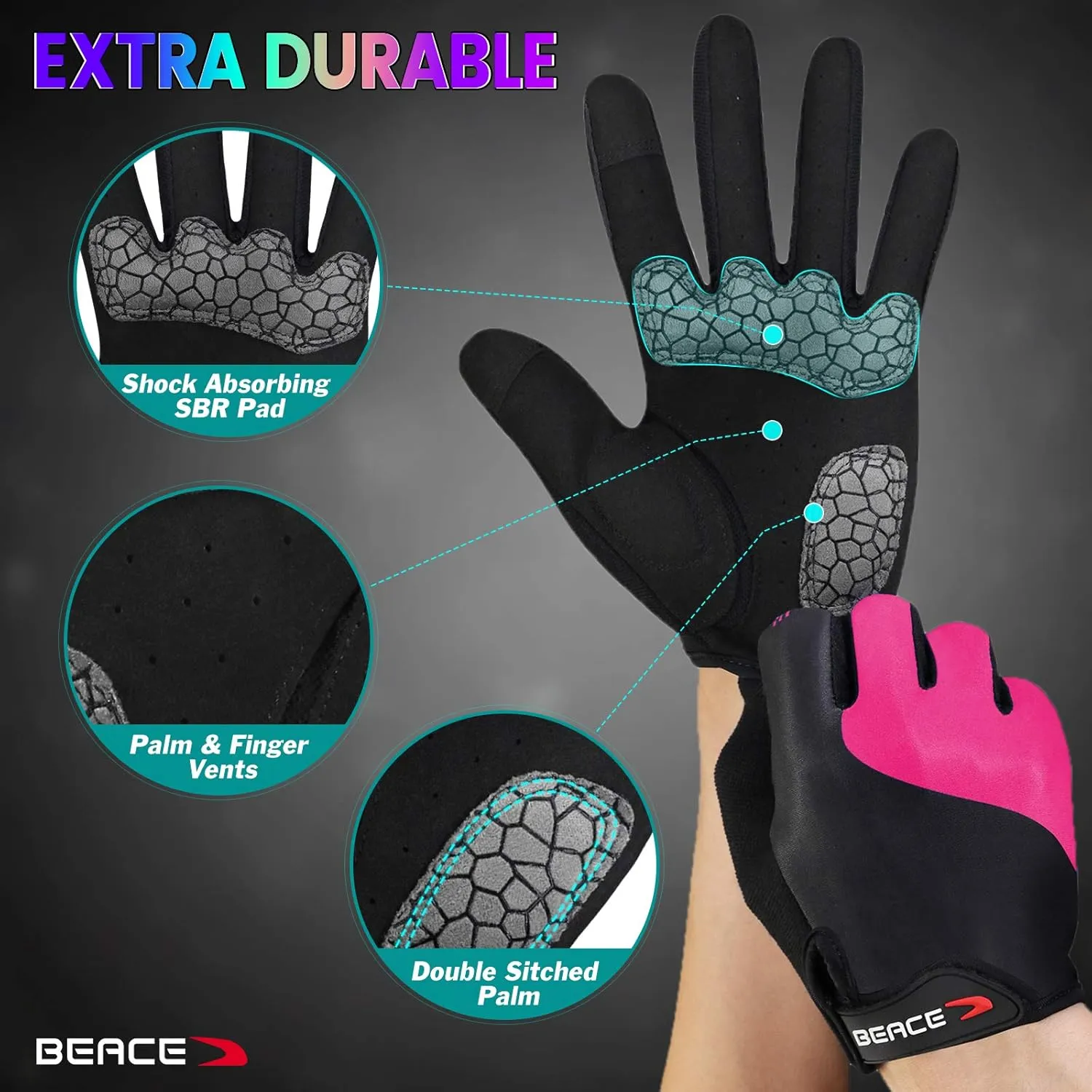BEACE Cycling Gloves Bike Gloves Biking Gloves for Women(Colorful Night Glow) with Touch Screen-Workout Gloves Full Finger Road Gloves Mountain Bike Gloves Anti-Slip Silicone Palm