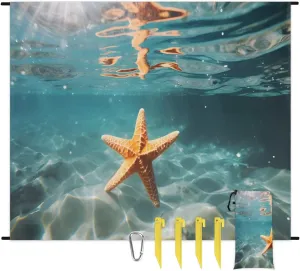 Beach Blanket, Beach Sandproof Beach Mat, Waterproof Quick Drying Sand Free Mat with 4 x Ground Spikes for Outdoor Travel Camping Hiking, Starfish 68 x 59 in