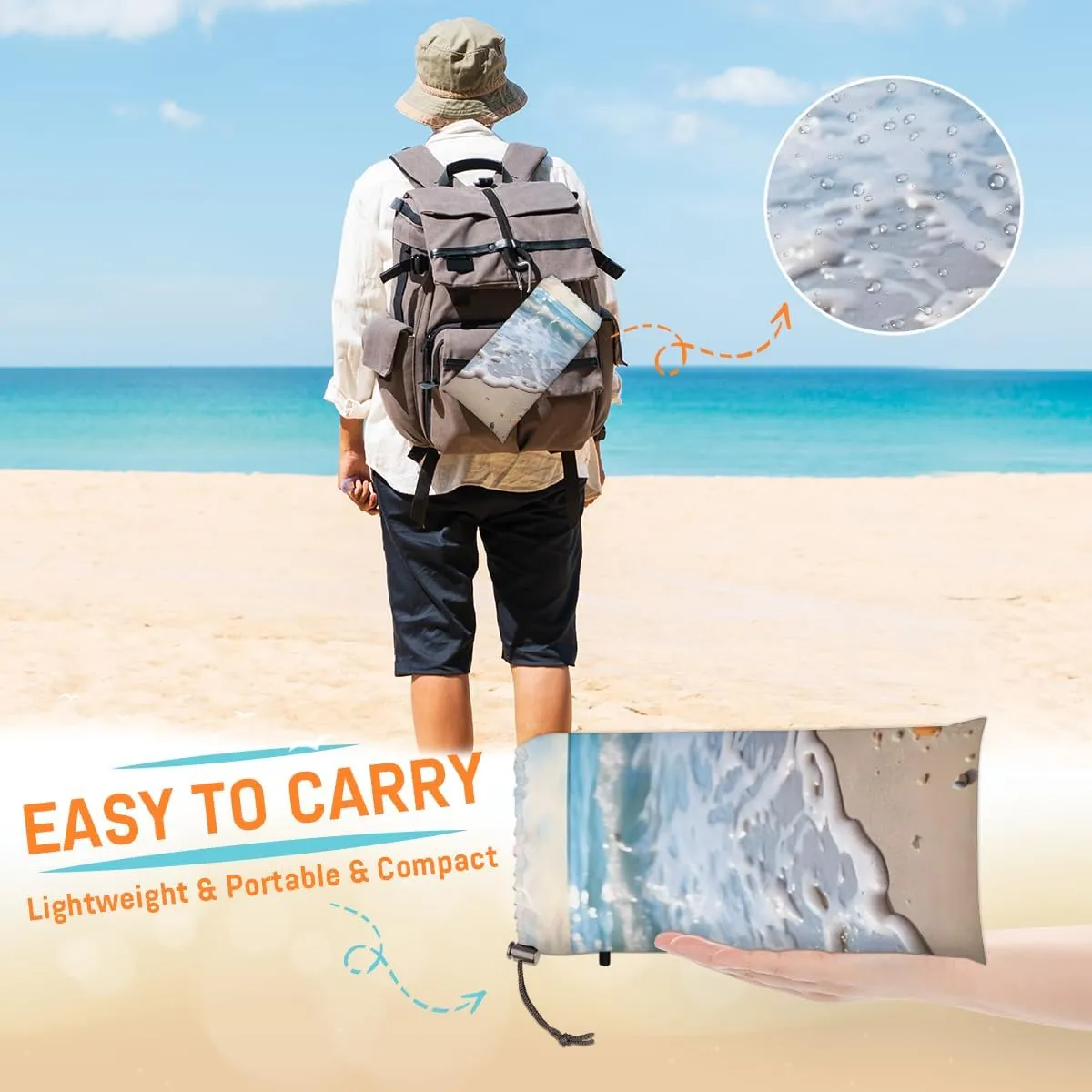 Beach Blanket, Sea Starfish Sandproof Beach Mat, Waterproof Quick Drying Sand Free Mat with 4 x Ground Spikes for Outdoor Travel Camping Hiking, Beach 68 x 59 in