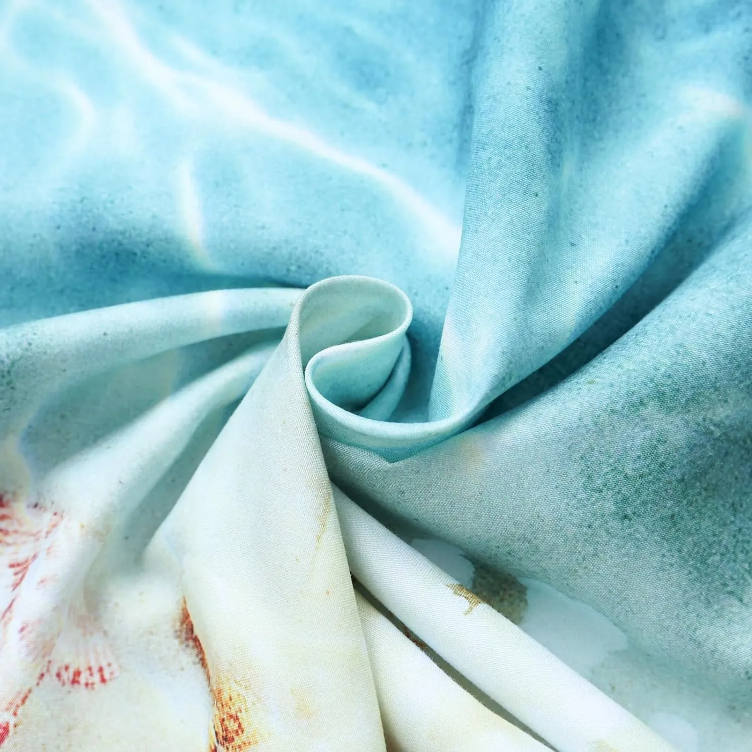 Beach Comforter Print Queen Size Soft 3 Pieces Lightweight 3D Ocean Sea Shell Starfish Beach Theme Beach Queen Comforter Set for All Seasons 1 Comforter and 2 Pillowcases (Coastal, Queen)