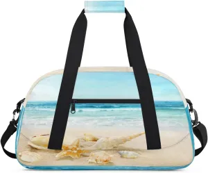 Beach Gym Duffel Bag for Men Women Starfish Shells Sports Tote Bag with Adjustable Shoulder Strap for Dance Gymnastics Traveling Outdoor Camping Overnight Stay