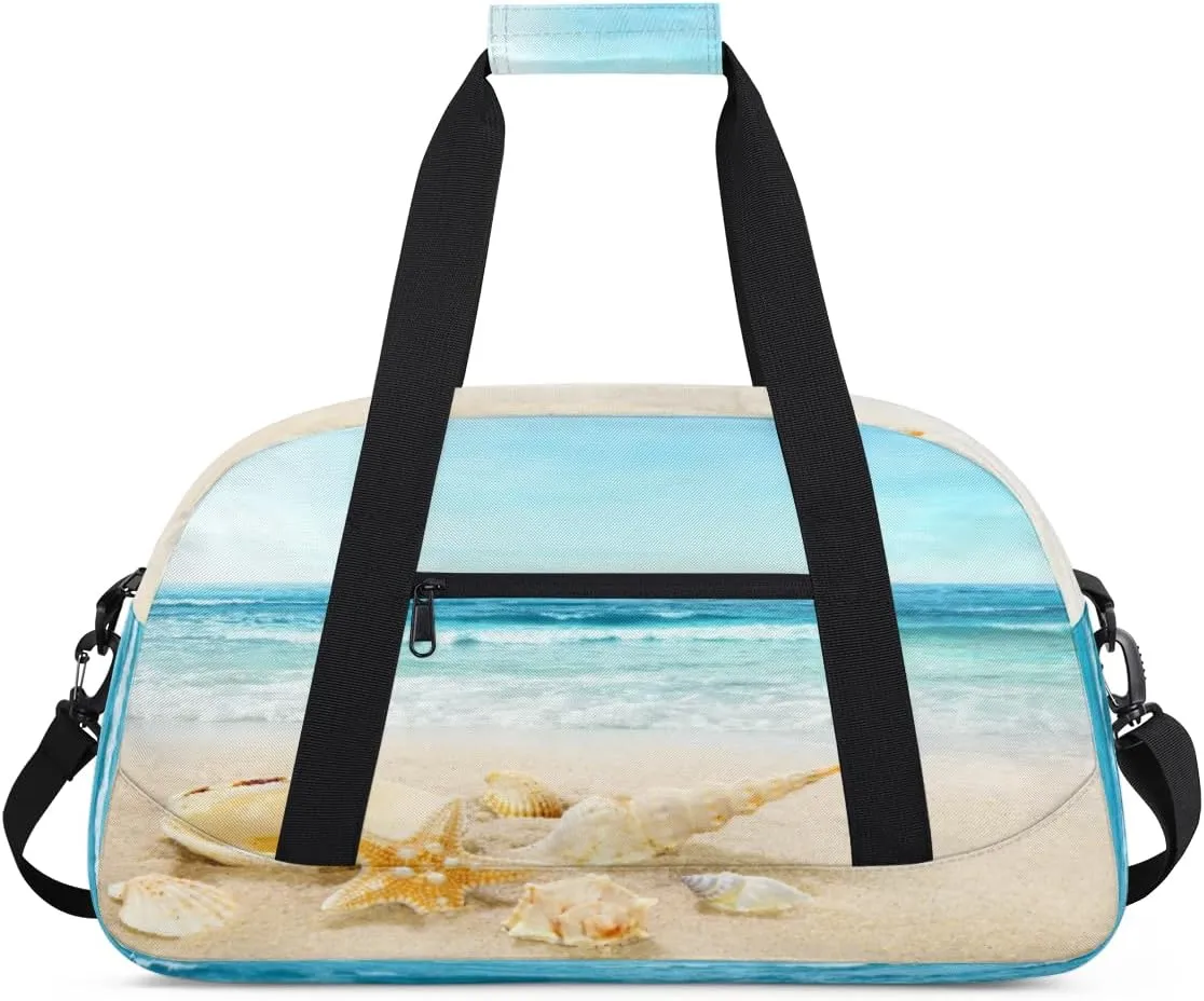 Beach Gym Duffel Bag for Men Women Starfish Shells Sports Tote Bag with Adjustable Shoulder Strap for Dance Gymnastics Traveling Outdoor Camping Overnight Stay