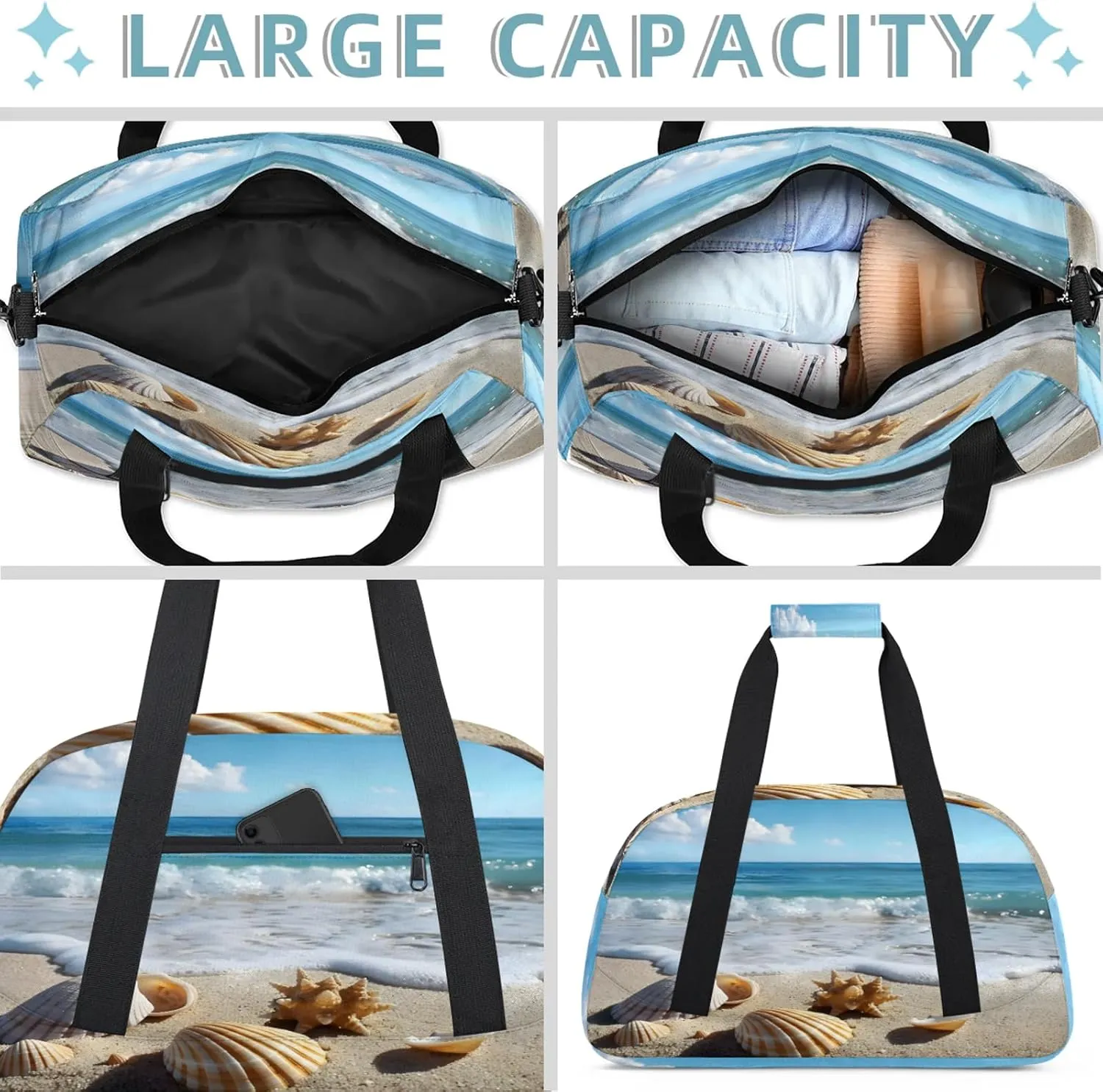Beach Seashell Starfish Small Gym Bag 18 inch Carry On Duffel Bag for Weekender Travel Sports Workout Yoga Gymnastics Dance Ballet