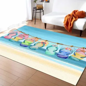 Beach Slippers Area Rug 5' x 8', Summer Ocean Starfish Shell Blue Sky Modern Outdoor Living Room Bedroom Area Rug Carpet, Kitchen Rug Bath Mat Front Porch Floor Doormat Runner Rugs