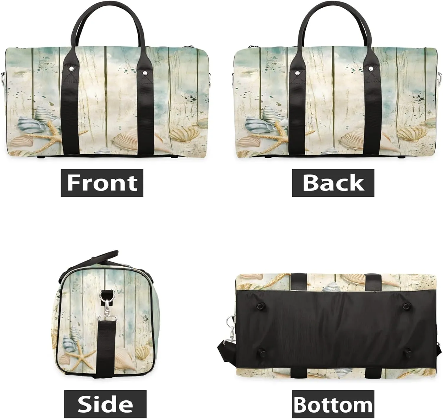 Beach Starfish Duffle Bag for Travel, Overnight Weekend Gym Carry On Luggage Bag, Wooden Wood Rustic Country Ocean Travel Duffel Bag for Men Women