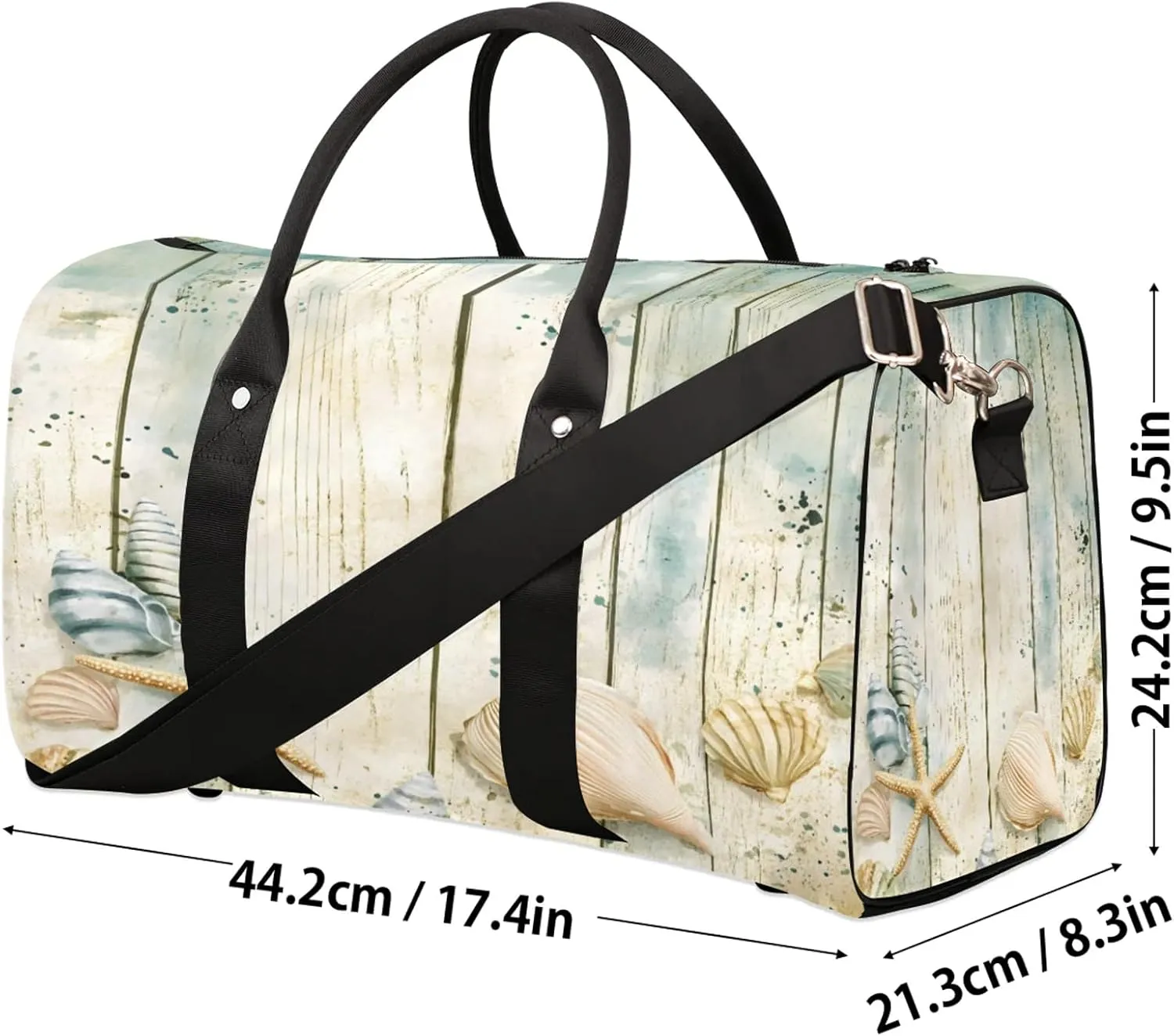 Beach Starfish Duffle Bag for Travel, Overnight Weekend Gym Carry On Luggage Bag, Wooden Wood Rustic Country Ocean Travel Duffel Bag for Men Women
