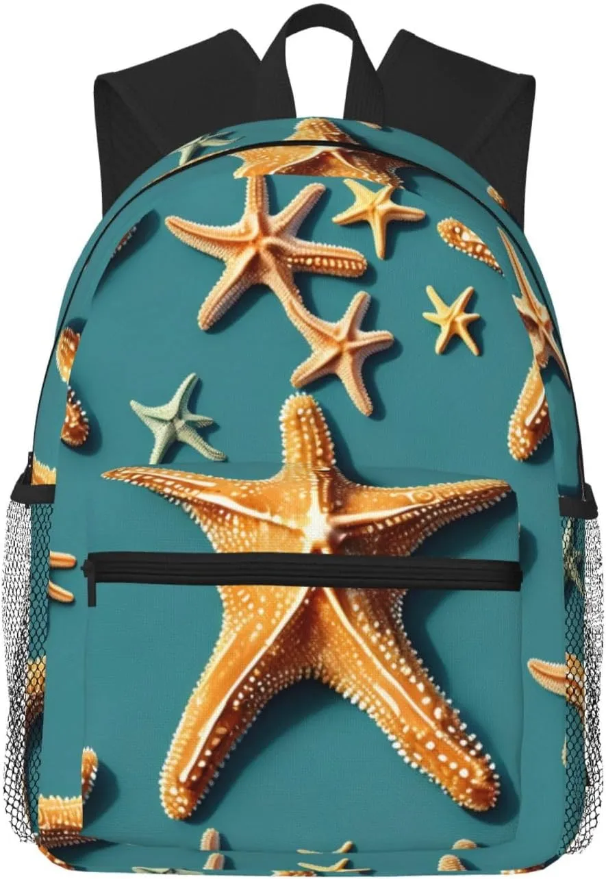 Beach Starfish Print Backpack For Women Men, Laptop Bookbag,Lightweight Casual Travel Daypack