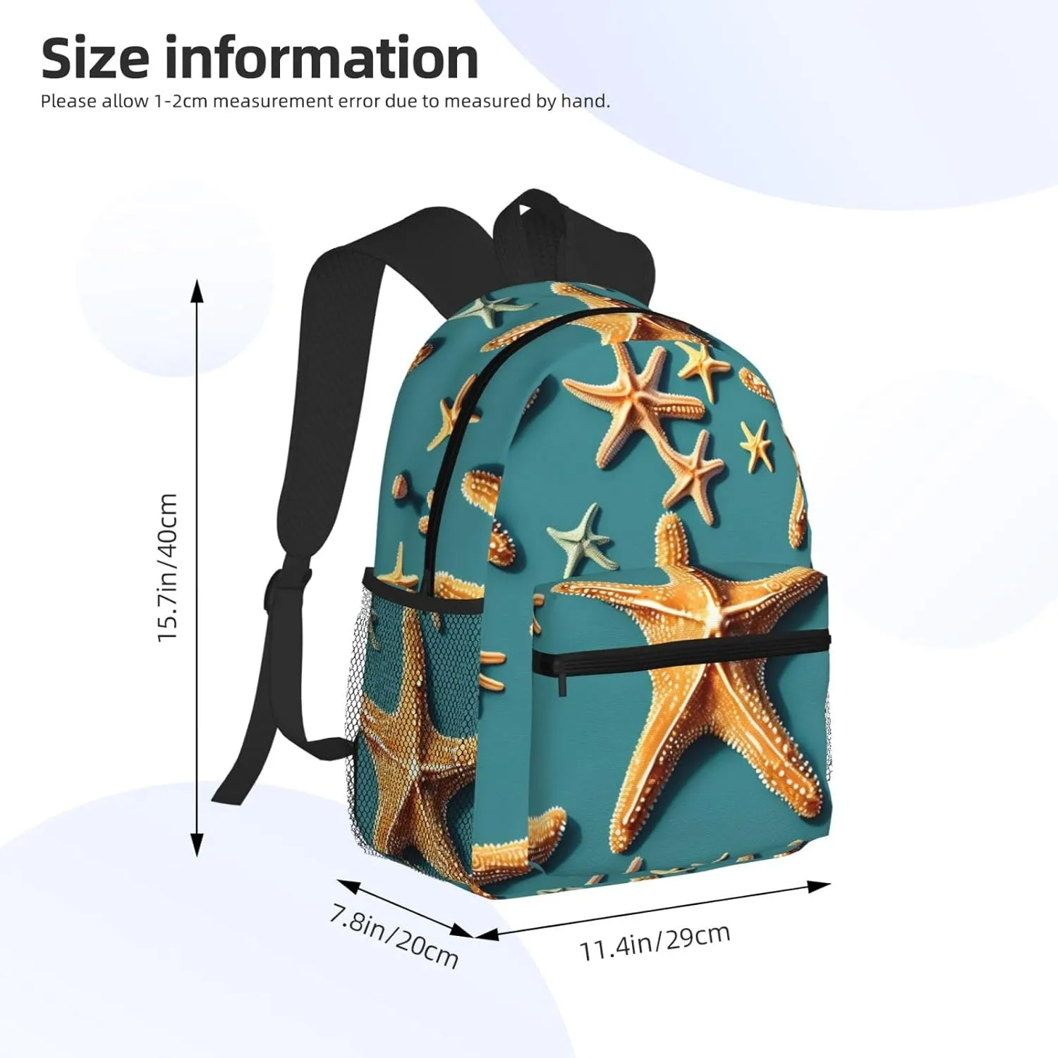 Beach Starfish Print Backpack For Women Men, Laptop Bookbag,Lightweight Casual Travel Daypack