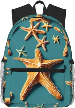 Beach Starfish Print Backpack For Women Men, Laptop Bookbag,Lightweight Casual Travel Daypack