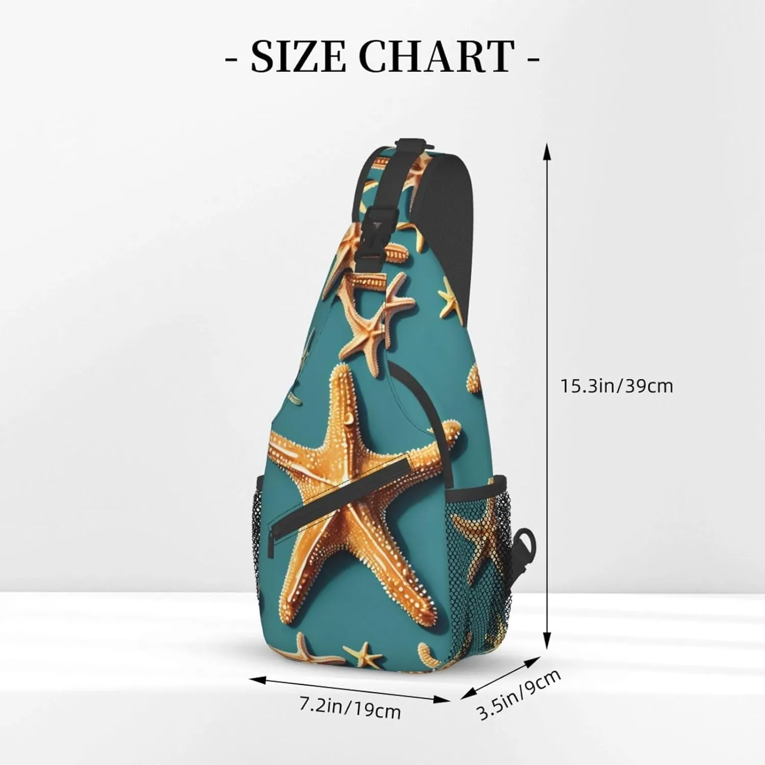 Beach Starfish Print Stylish Sling Backpack, Sling Bag,Chest Bag Daypack, for Hiking, Travel, and Business