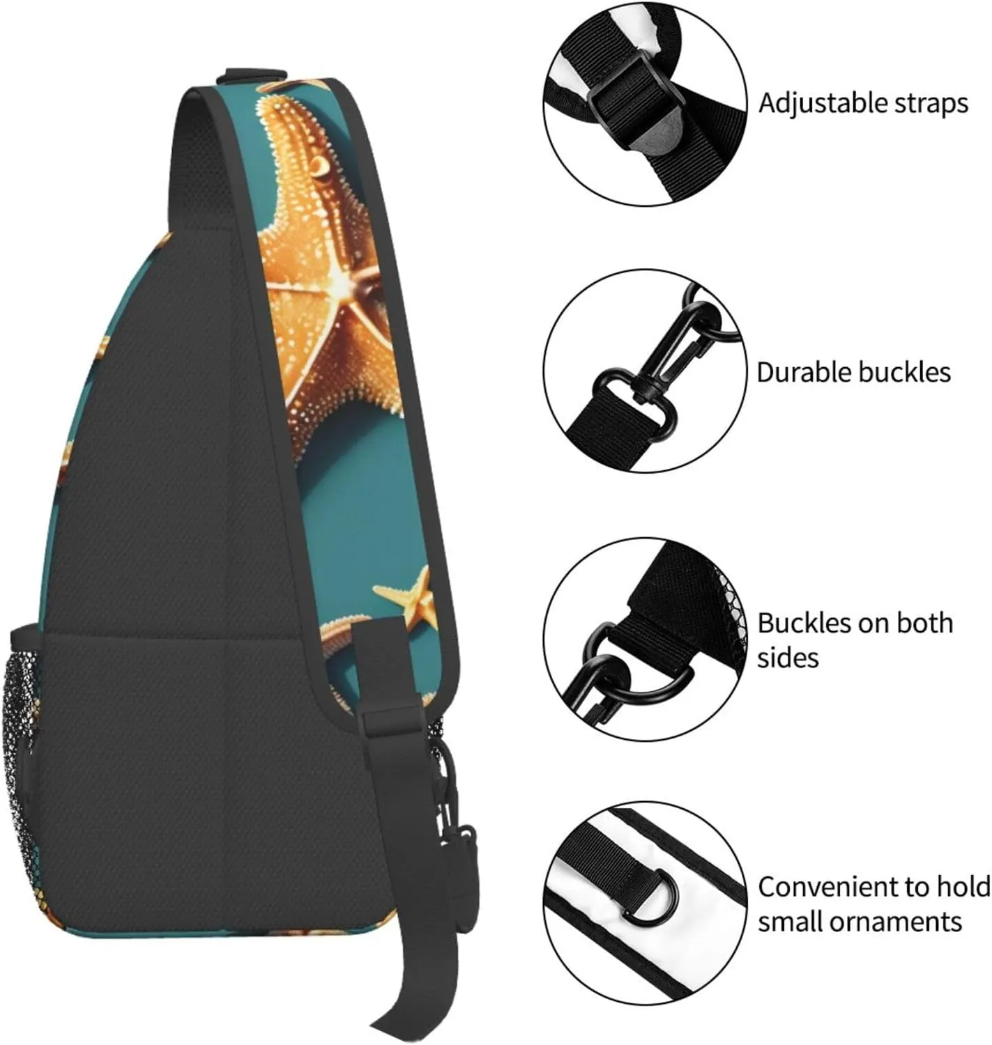 Beach Starfish Print Stylish Sling Backpack, Sling Bag,Chest Bag Daypack, for Hiking, Travel, and Business