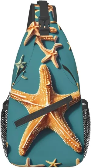 Beach Starfish Print Stylish Sling Backpack, Sling Bag,Chest Bag Daypack, for Hiking, Travel, and Business