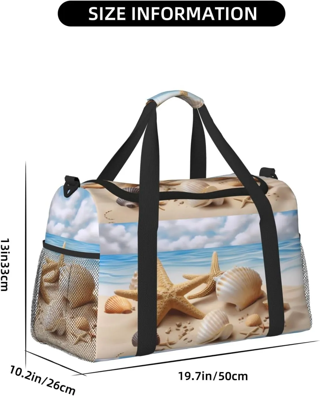 Beach Starfish Seashells Blue Sky Travel Weekender Overnight Bags Foldable Hand Travel Bag Sport Gym Duffel Bag For Men Women