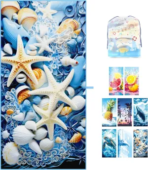 Beach Towel Oversized, Microfiber Beach Towels 71"x35" Extra Large Beach Towel Microfiber Pool Towels for Beach Essentials, Camping Essentials, Cruise Ship Essentials (Starfish)