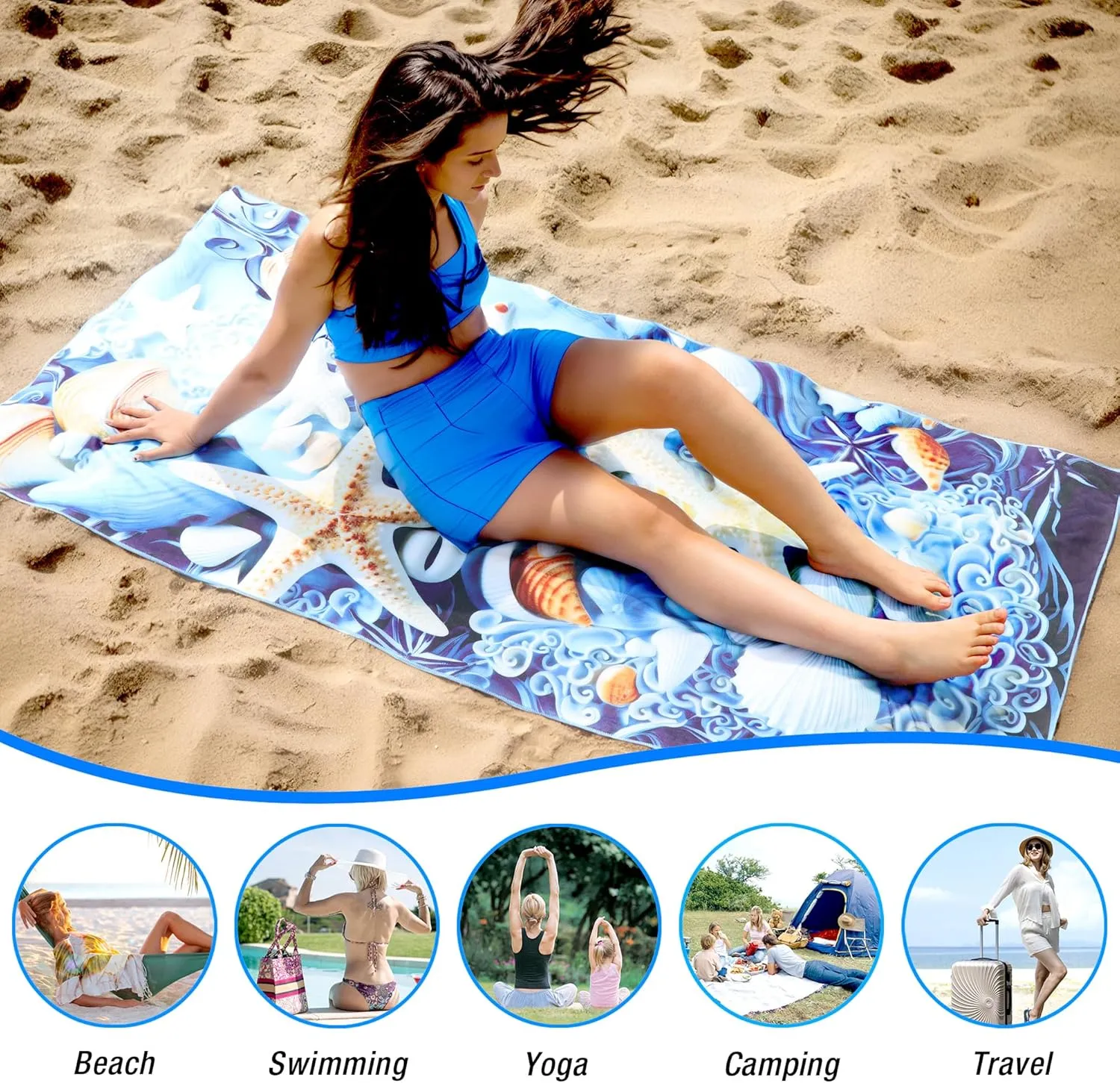 Beach Towel Oversized, Microfiber Beach Towels 71"x35" Extra Large Beach Towel Microfiber Pool Towels for Beach Essentials, Camping Essentials, Cruise Ship Essentials (Starfish)