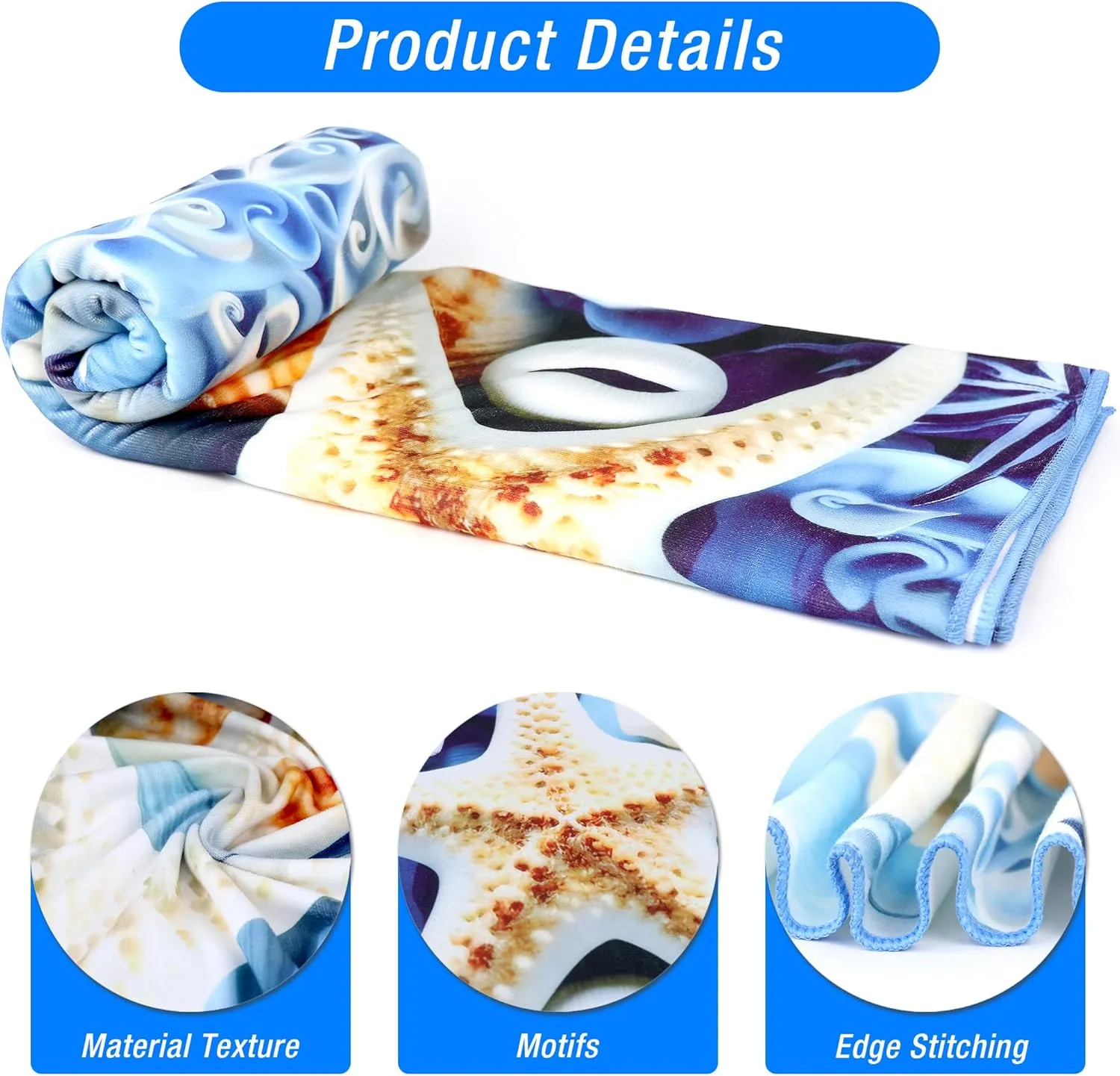 Beach Towel Oversized, Microfiber Beach Towels 71"x35" Extra Large Beach Towel Microfiber Pool Towels for Beach Essentials, Camping Essentials, Cruise Ship Essentials (Starfish)