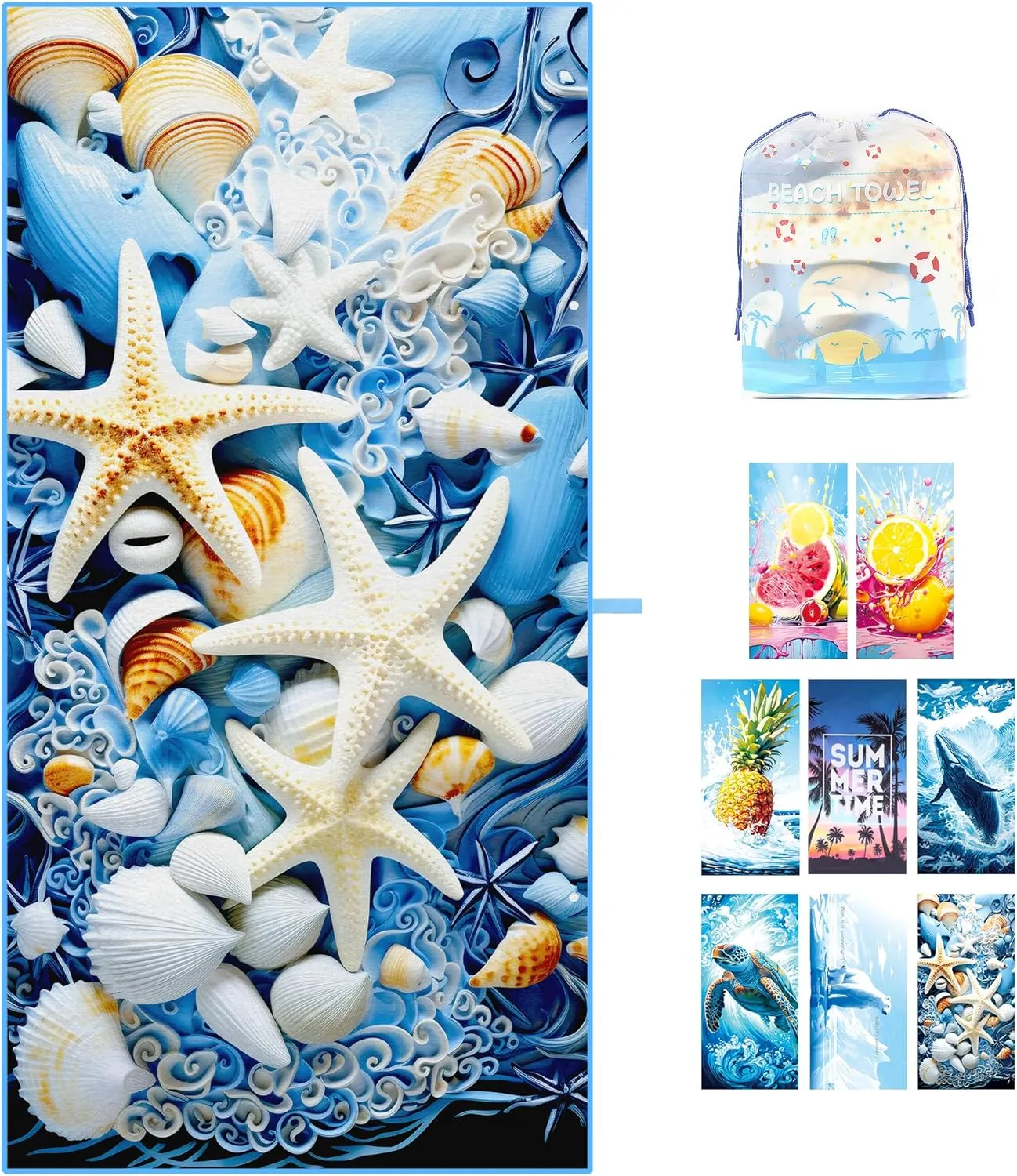Beach Towel Oversized, Microfiber Beach Towels 71"x35" Extra Large Beach Towel Microfiber Pool Towels for Beach Essentials, Camping Essentials, Cruise Ship Essentials (Starfish)