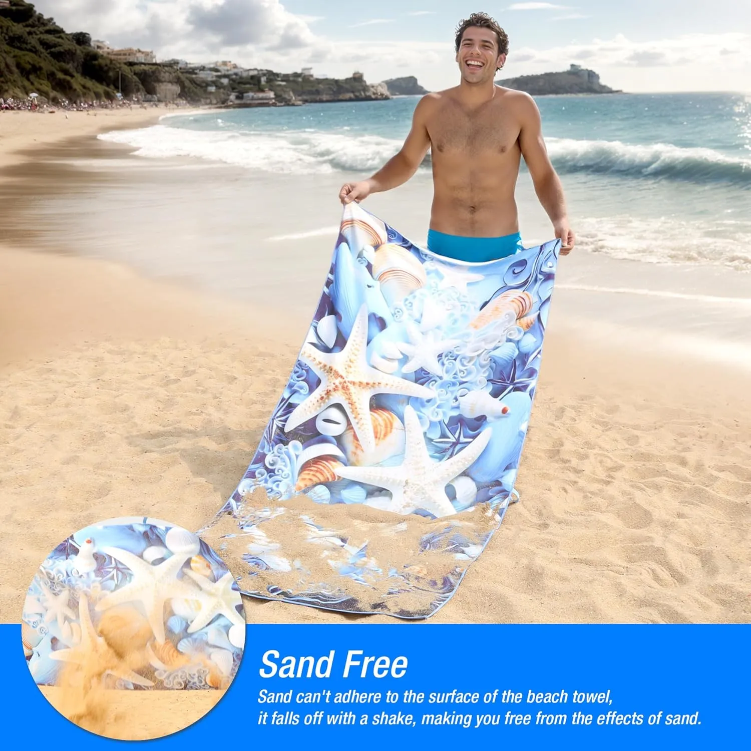 Beach Towel Oversized, Microfiber Beach Towels 71"x35" Extra Large Beach Towel Microfiber Pool Towels for Beach Essentials, Camping Essentials, Cruise Ship Essentials (Starfish)