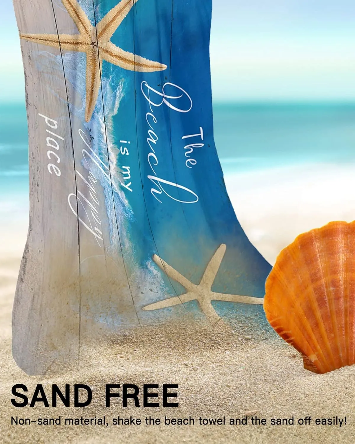 Beach Towel, The Beach is My Happy Place Coastal Beach Sand Starfish Seashell Beach Towel, Bath Towels Soft Absorbant Bathroom Towels, 36x72in Towels for Bathroom, Beach Accessories Beach Blanket