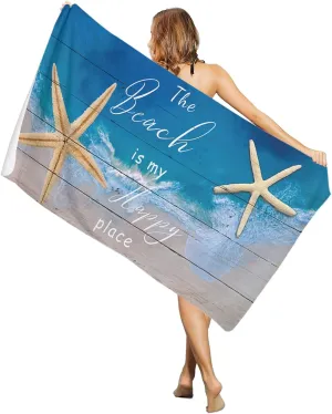 Beach Towel, The Beach is My Happy Place Coastal Beach Sand Starfish Seashell Beach Towel, Bath Towels Soft Absorbant Bathroom Towels, 36x72in Towels for Bathroom, Beach Accessories Beach Blanket