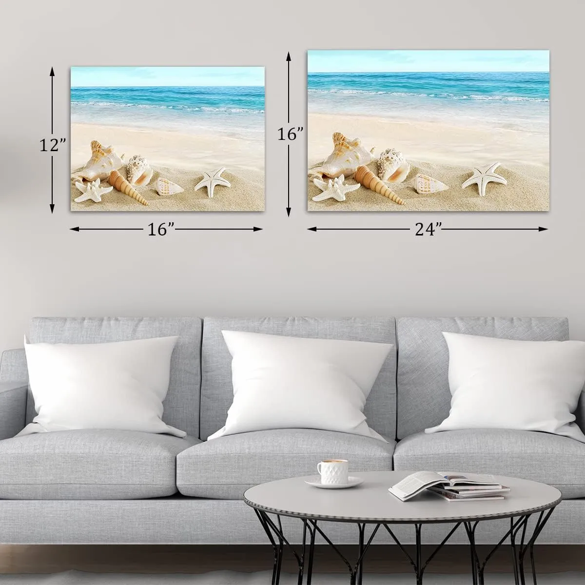 Beach Waves Wall Art One Panel Sands Conch Starfish Giclee Pictures Photo Canvas Prints on Framed Wall Art Blue Ocean Decor Pictures Artwork for Home Decor wall art, 16x24 Inch