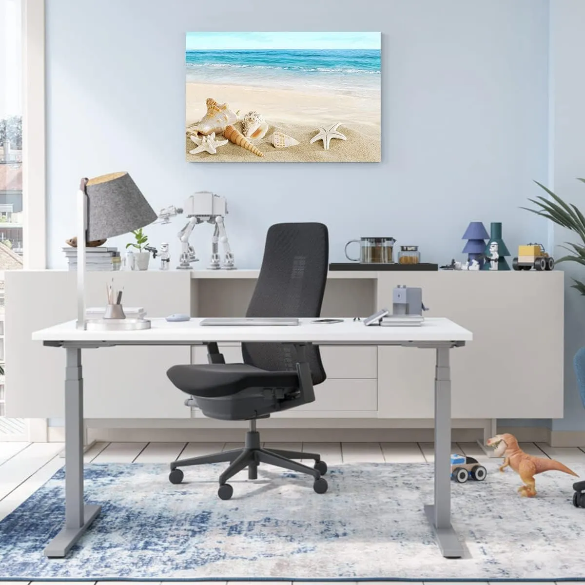 Beach Waves Wall Art One Panel Sands Conch Starfish Giclee Pictures Photo Canvas Prints on Framed Wall Art Blue Ocean Decor Pictures Artwork for Home Decor wall art, 16x24 Inch