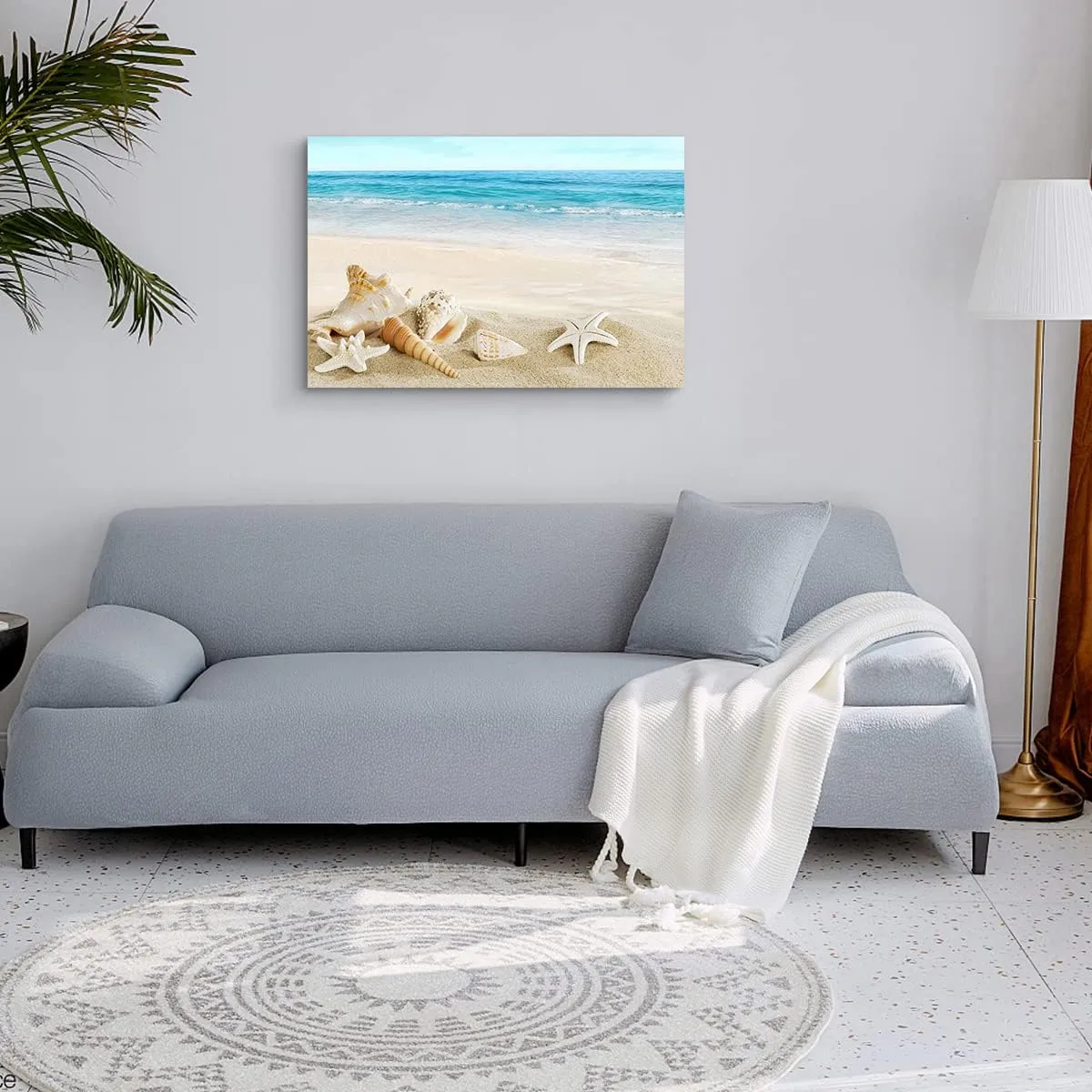 Beach Waves Wall Art One Panel Sands Conch Starfish Giclee Pictures Photo Canvas Prints on Framed Wall Art Blue Ocean Decor Pictures Artwork for Home Decor wall art, 16x24 Inch