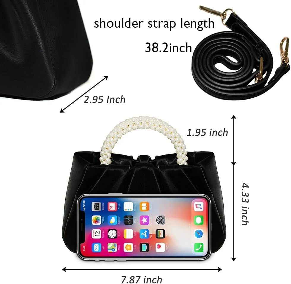 Beatfull Evening Purse Women Small Pearl Handbags Soft Leather Ruched Bag Wedding Bridal Clutch Party Prom Crossbody Purses