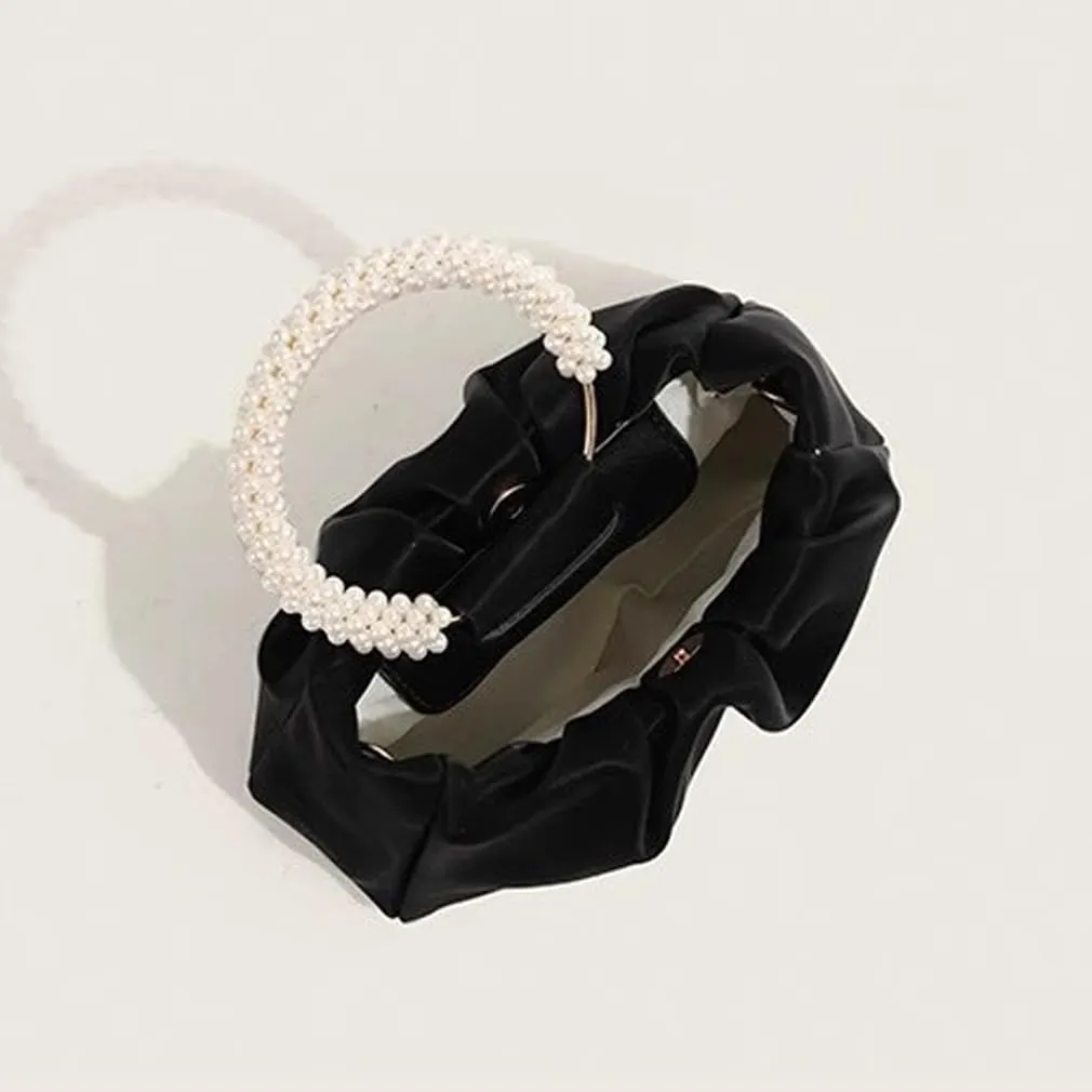 Beatfull Evening Purse Women Small Pearl Handbags Soft Leather Ruched Bag Wedding Bridal Clutch Party Prom Crossbody Purses